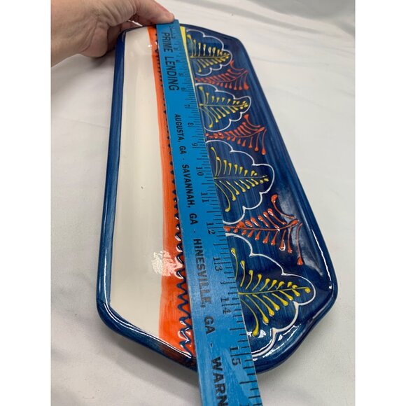 Handcrafted Spanish Ceramic Serving Tray With Vibrant Blue Yellow & Orange - Picture 4 of 6